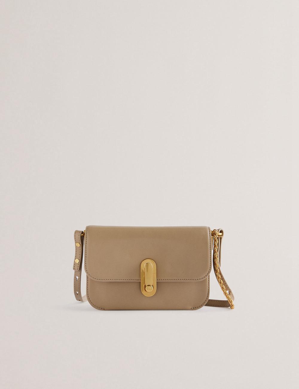 Taupe Ted Baker KKAYSA - Leather Twist Lock Small Women Crossbody Bags | Canada  ZSN-893057