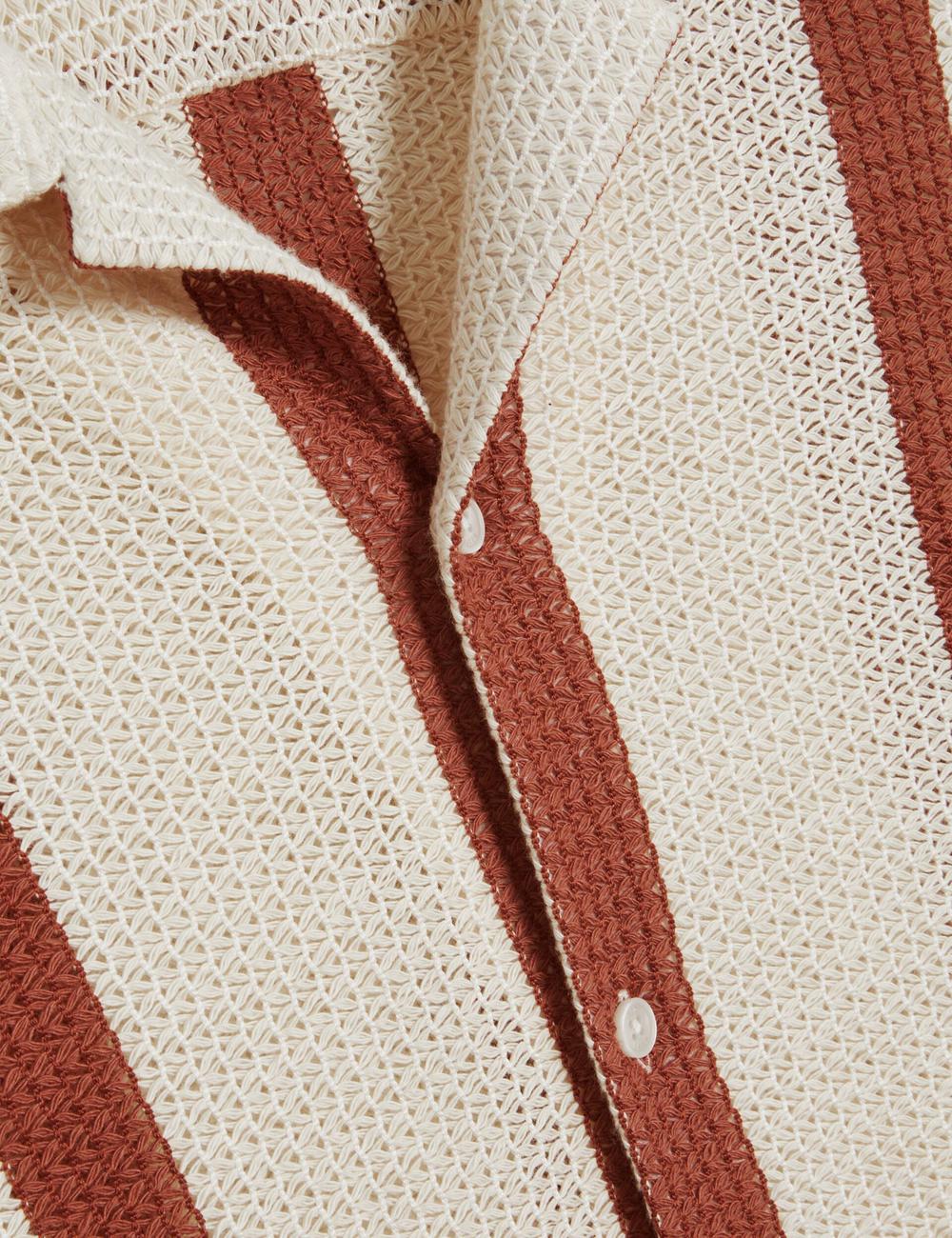 Taupe Ted Baker NIKS - Short Sleeve Stripe Crochet Oversized Men Casual Shirts | Canada  SGJ-647598