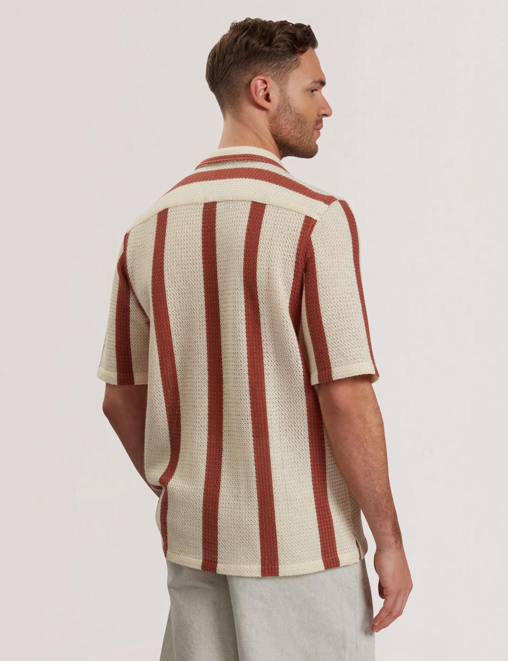 Taupe Ted Baker NIKS - Short Sleeve Stripe Crochet Oversized Men Casual Shirts | Canada  SGJ-647598