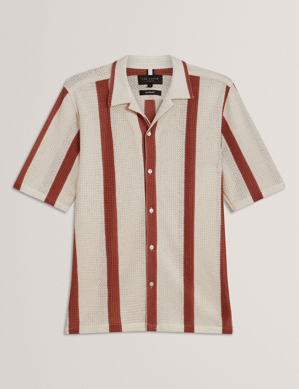 Taupe Ted Baker NIKS - Short Sleeve Stripe Crochet Oversized Men Casual Shirts | Canada  SGJ-647598