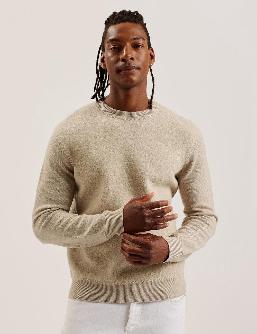 Taupe Ted Baker OLMSTE - Boucle Wool Blend Crew Neck Men Jumpers | Canada  AWJ-719263