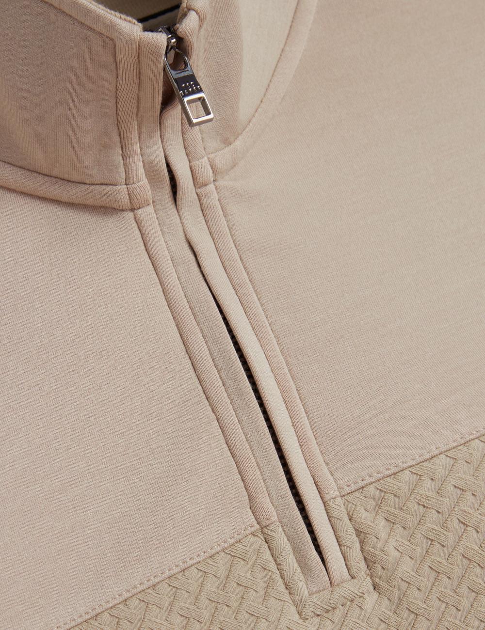 Taupe Ted Baker SIMONEA - Textured Panel Half-Zip Modal Men Sweatshirts | Canada  KFW-928653