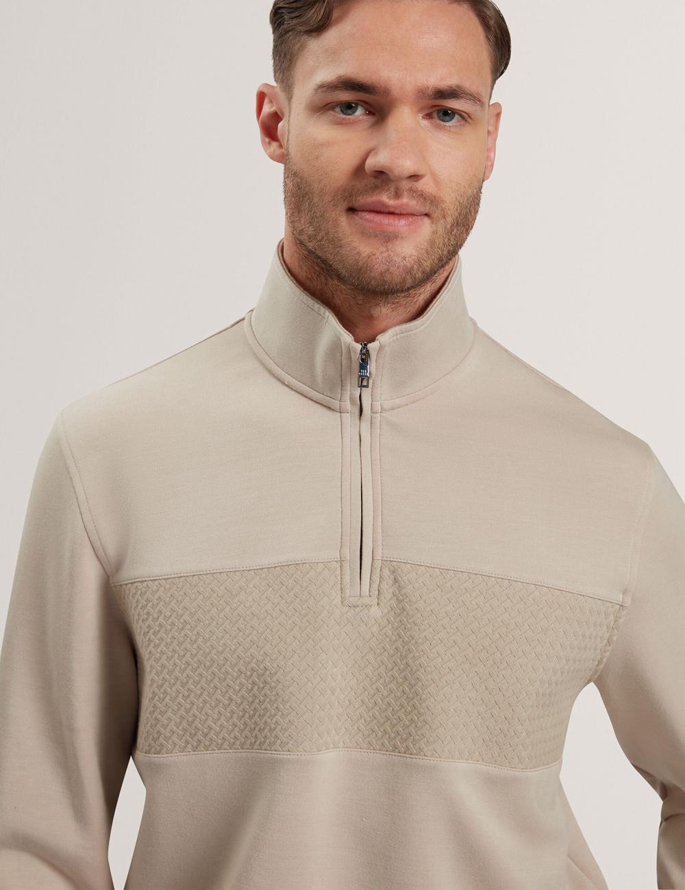 Taupe Ted Baker SIMONEA - Textured Panel Half-Zip Modal Men Sweatshirts | Canada  KFW-928653