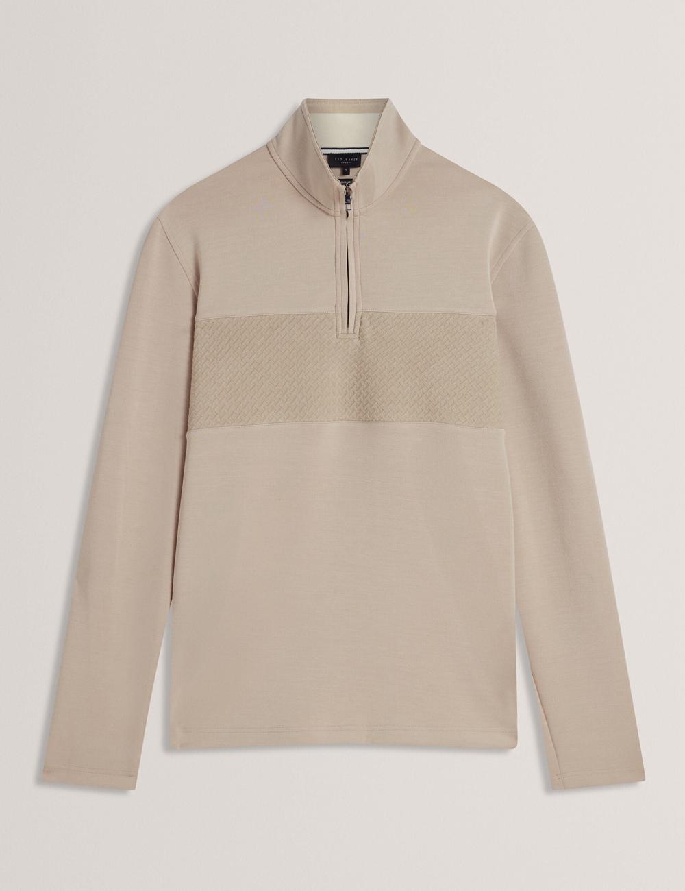 Taupe Ted Baker SIMONEA - Textured Panel Half-Zip Modal Men Sweatshirts | Canada  KFW-928653