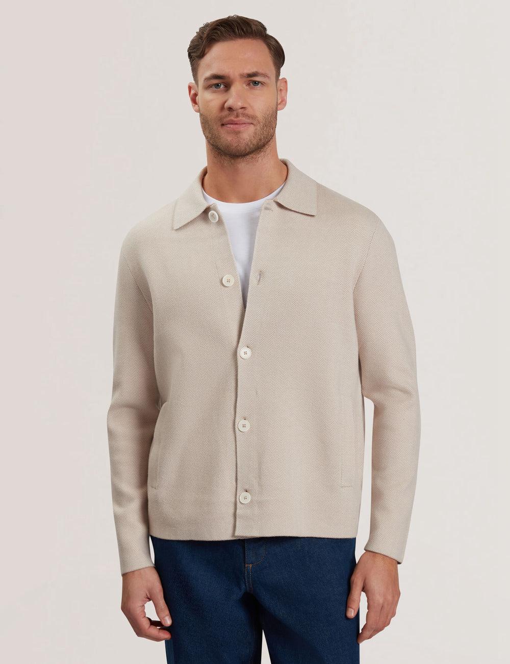 Taupe Ted Baker THIMON - Herringbone Knit Button-Up Men Jackets | Canada  GIB-168540