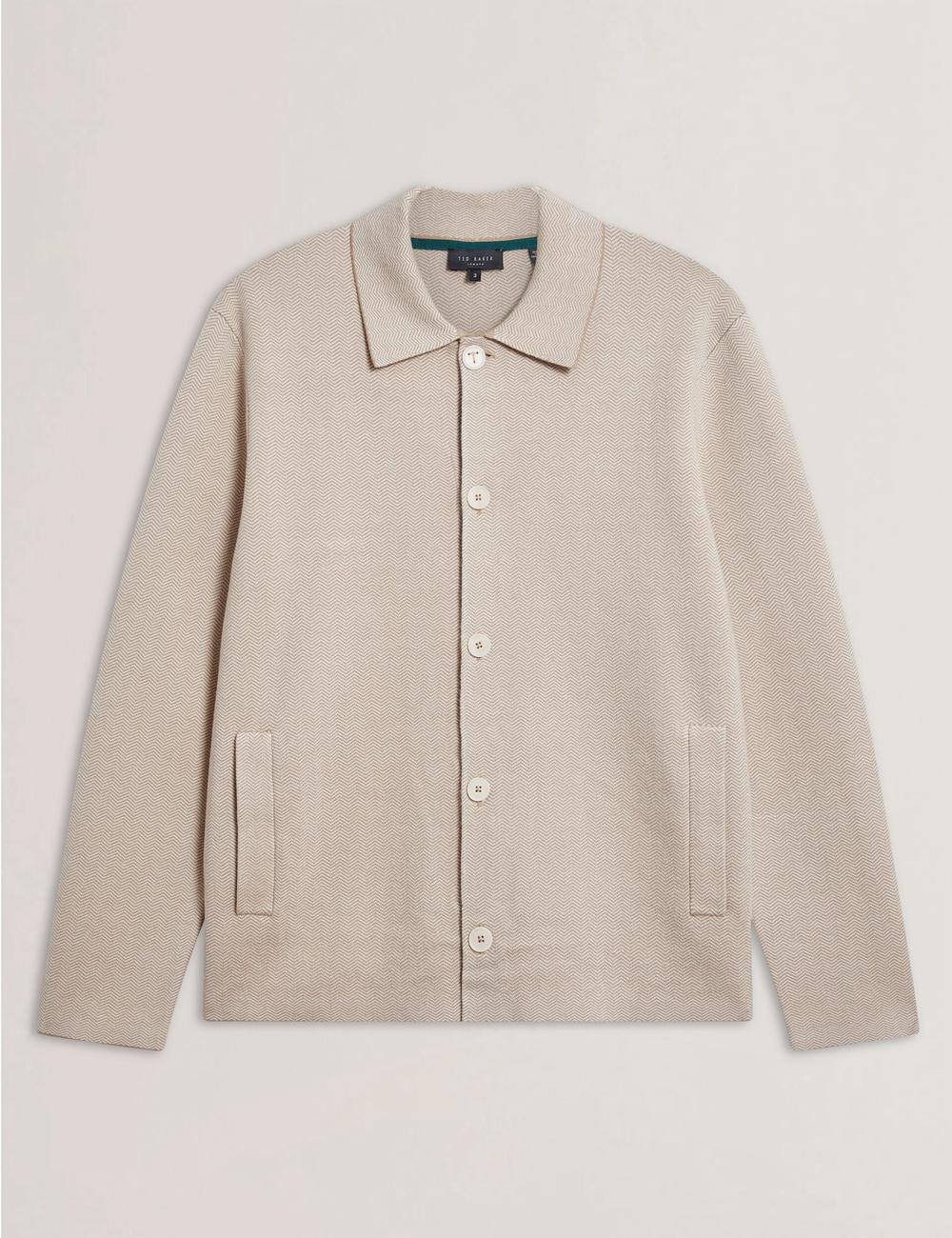 Taupe Ted Baker THIMON - Herringbone Knit Button-Up Men Jackets | Canada  GIB-168540