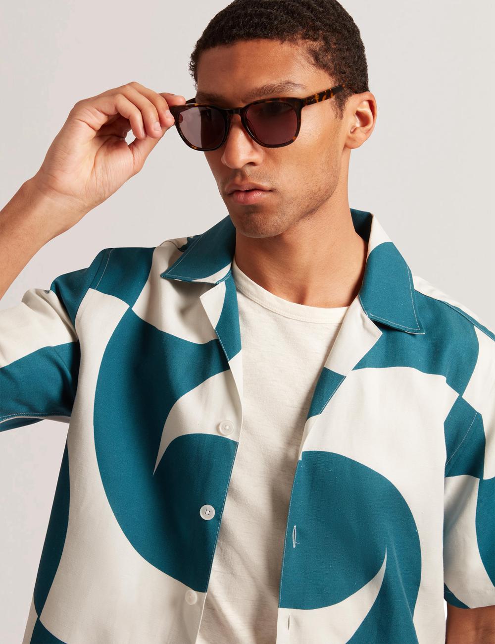 Turquoise Ted Baker ROLDAN - Short Sleeve Oversized Swirl Print Men Casual Shirts | Canada  FBX-018953