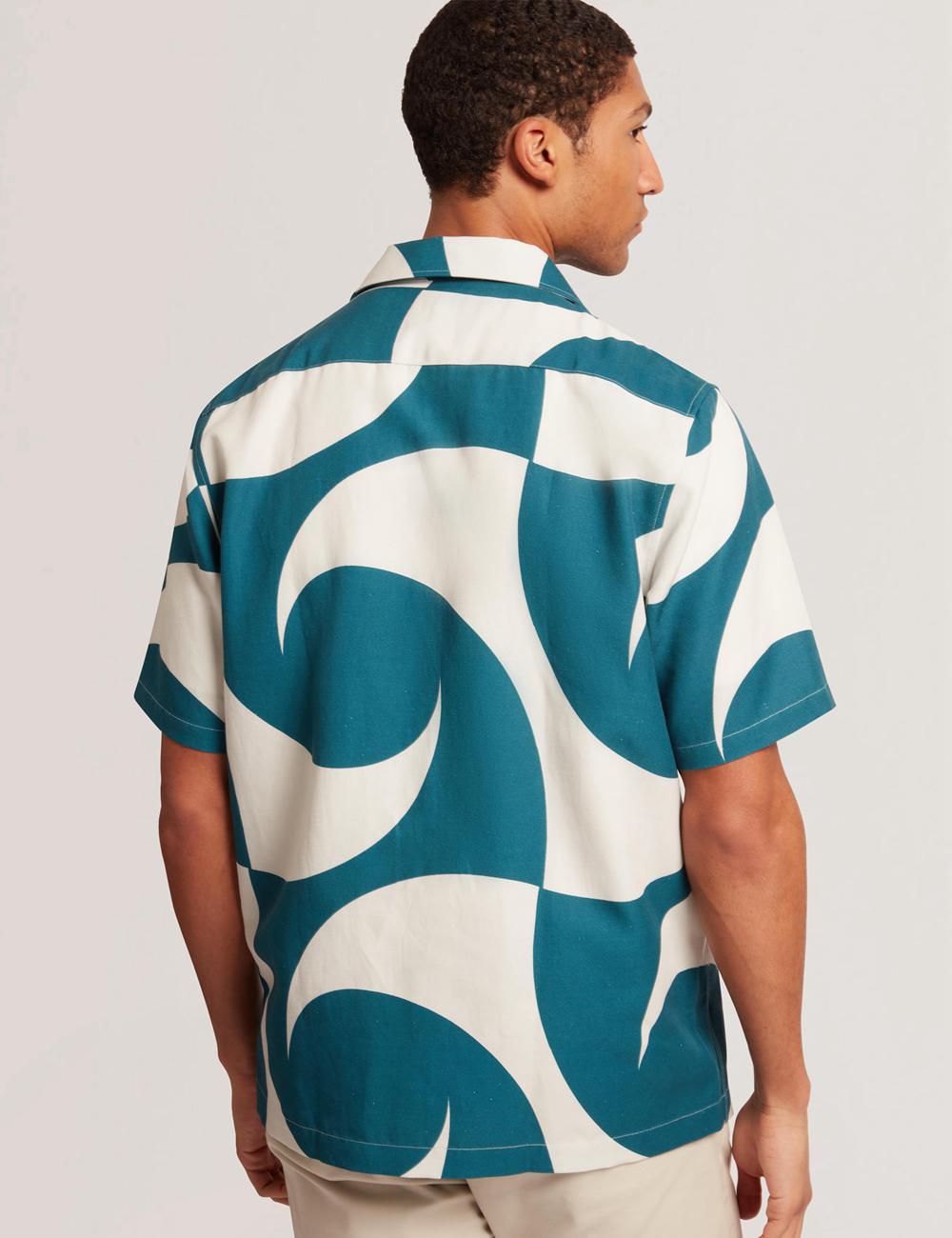Turquoise Ted Baker ROLDAN - Short Sleeve Oversized Swirl Print Men Casual Shirts | Canada  FBX-018953