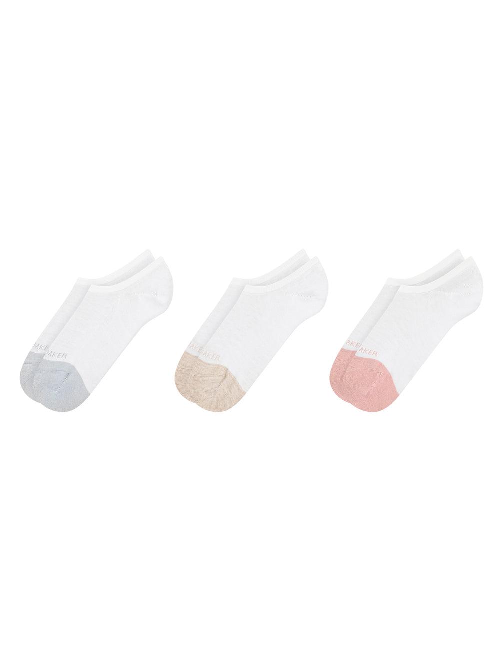 White Ted Baker 3 Pack Contrast Toe Liner Trainer Women Socks | Canada  SIV-940281