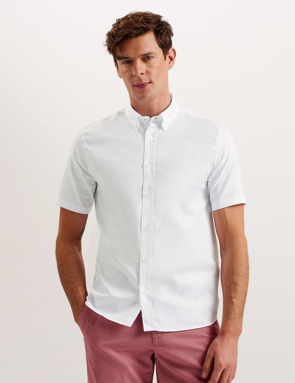 White Ted Baker ALDGTE - Short Sleeve Cotton Oxford Men Casual Shirts | Canada  EUQ-690145