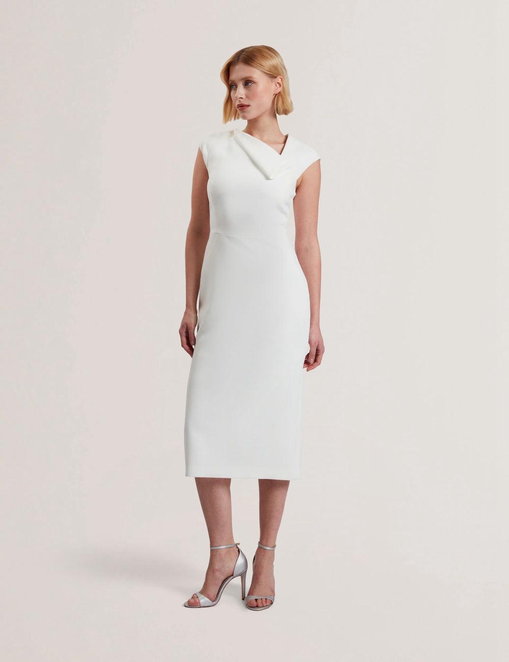 White Ted Baker BAYREE - Folded Neckline Pencil Women Midi Dresses | Canada  XKR-754189