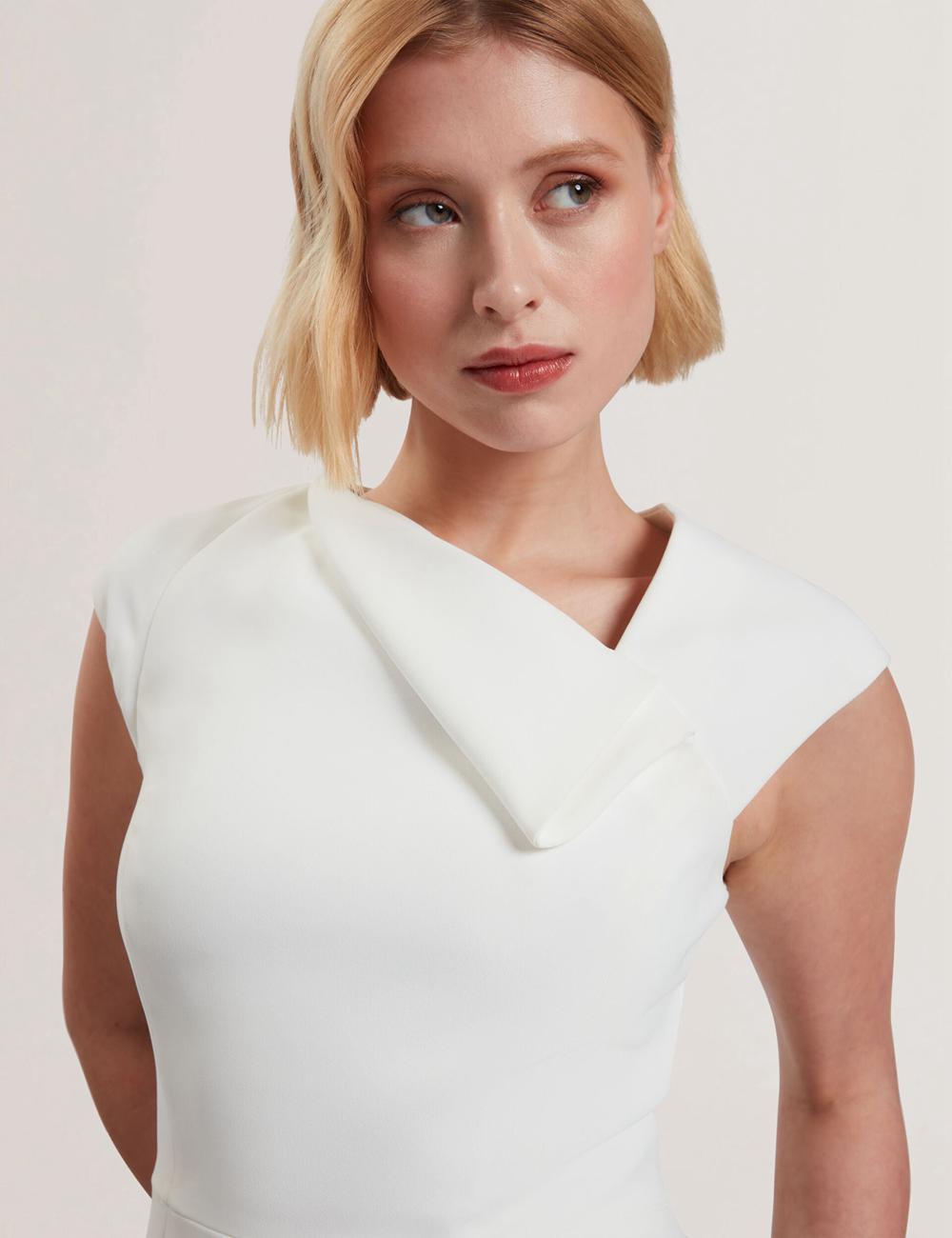 White Ted Baker BAYREE - Folded Neckline Pencil Women Midi Dresses | Canada  XKR-754189