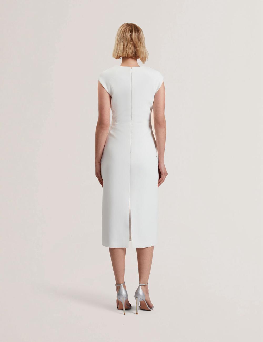 White Ted Baker BAYREE - Folded Neckline Pencil Women Midi Dresses | Canada  XKR-754189