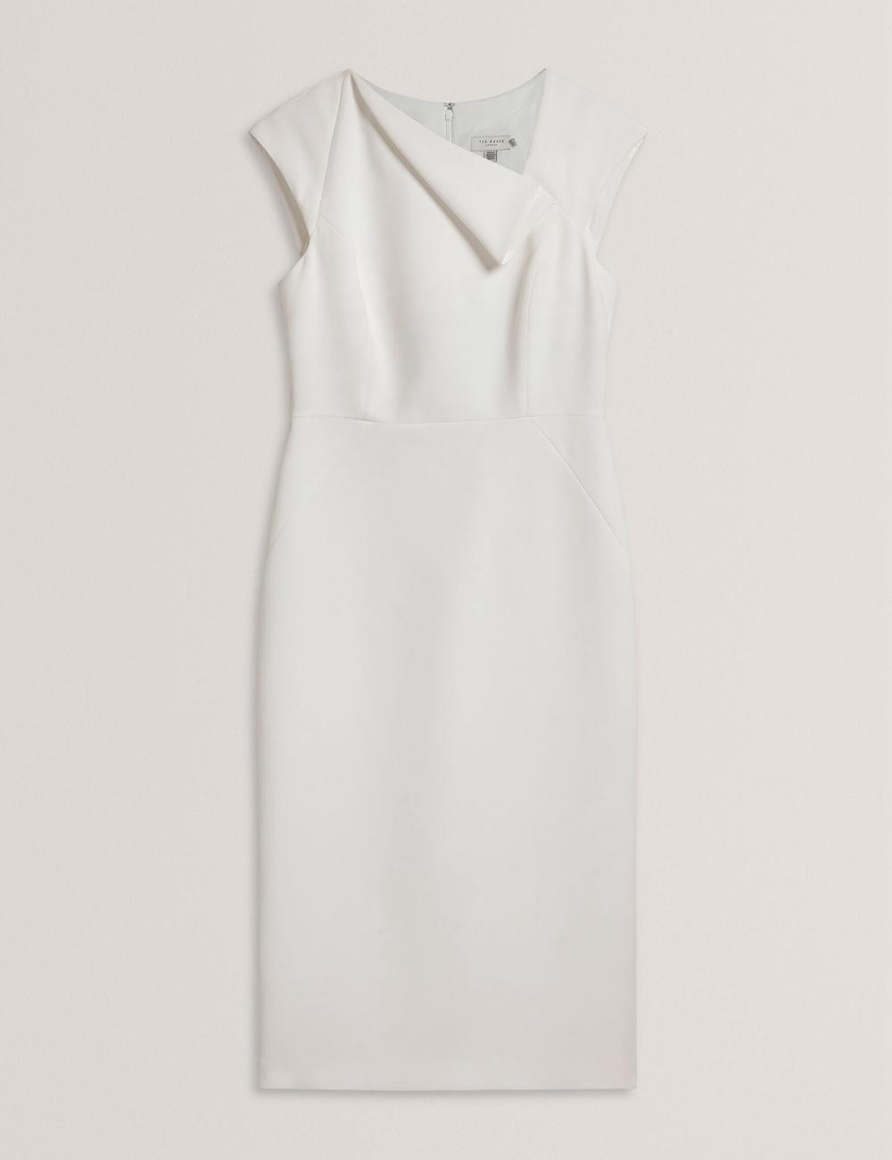 White Ted Baker BAYREE - Folded Neckline Pencil Women Midi Dresses | Canada  XKR-754189