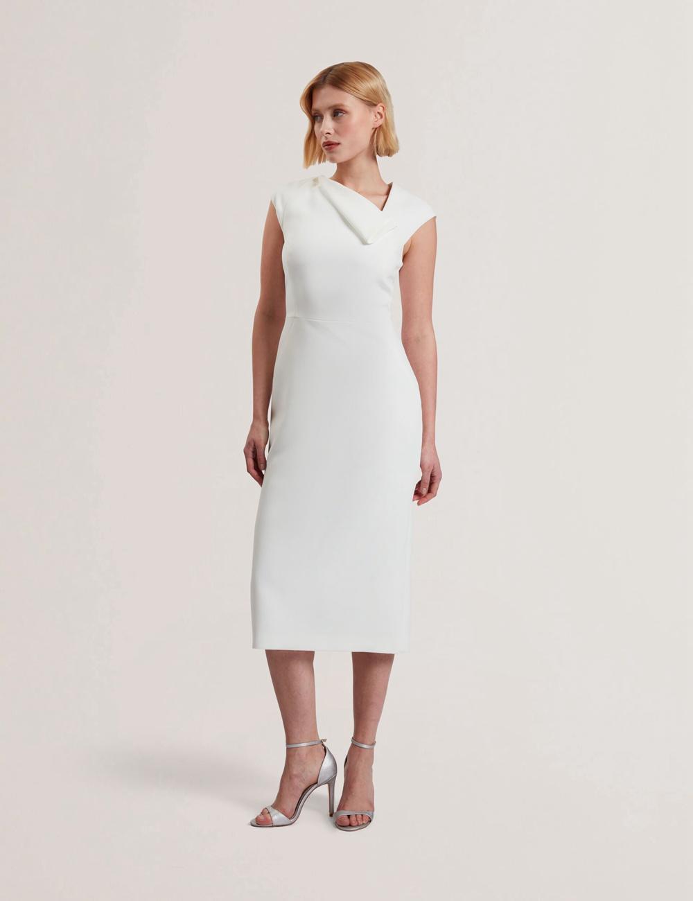 White Ted Baker BAYREE - Folded Neckline Pencil Women Midi Dresses | Canada  XKR-754189