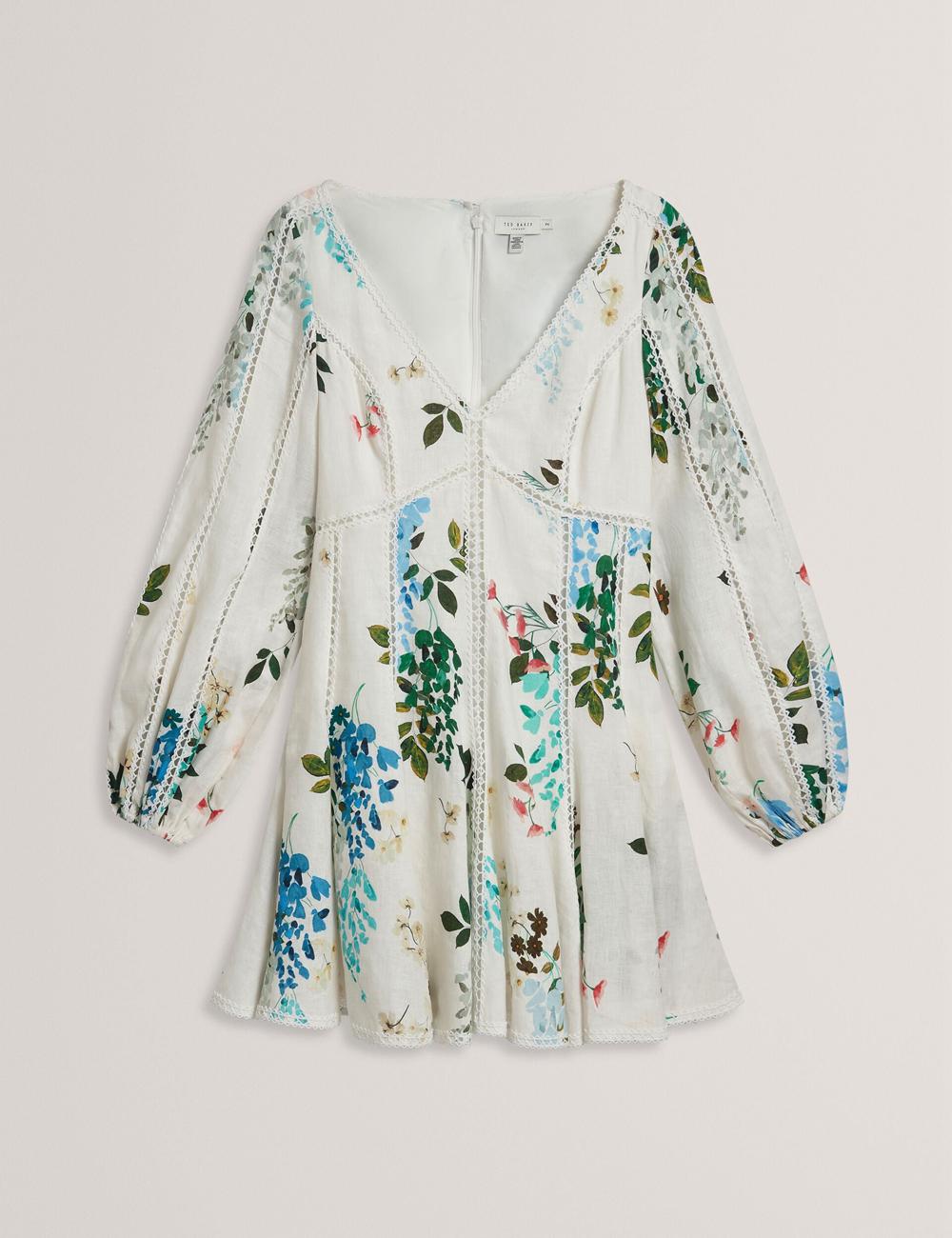 White Ted Baker BELVIDA - Floral Crochet Trim Linen Women Mini Dresses | Canada  TMZ-128743