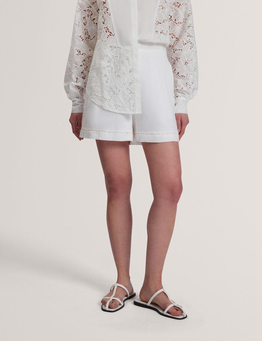 White Ted Baker BUCCIA - Crochet Trim High Waisted Linen Women Shorts | Canada  JOF-068739