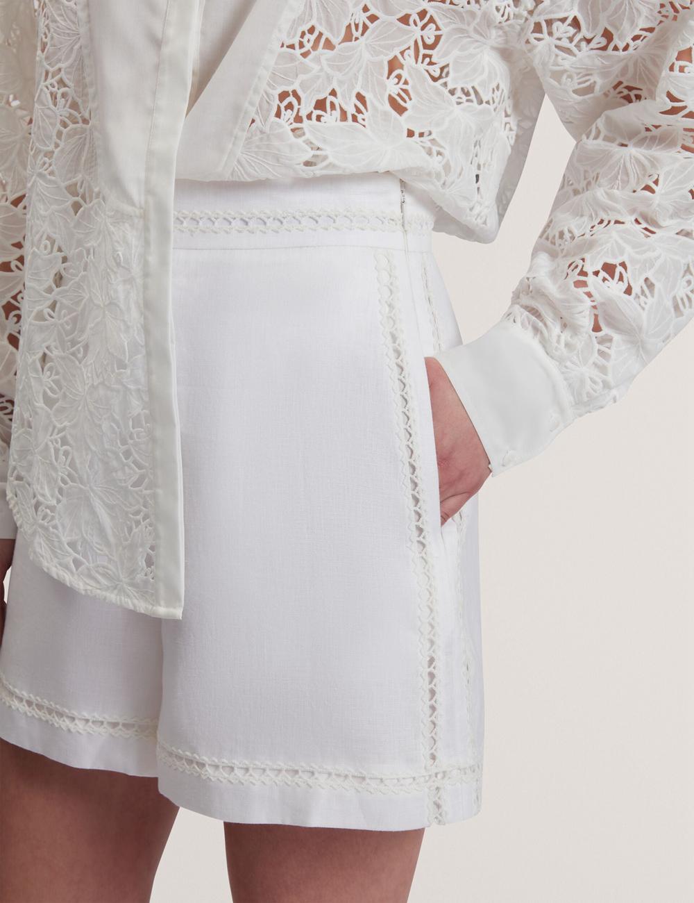 White Ted Baker BUCCIA - Crochet Trim High Waisted Linen Women Shorts | Canada  JOF-068739