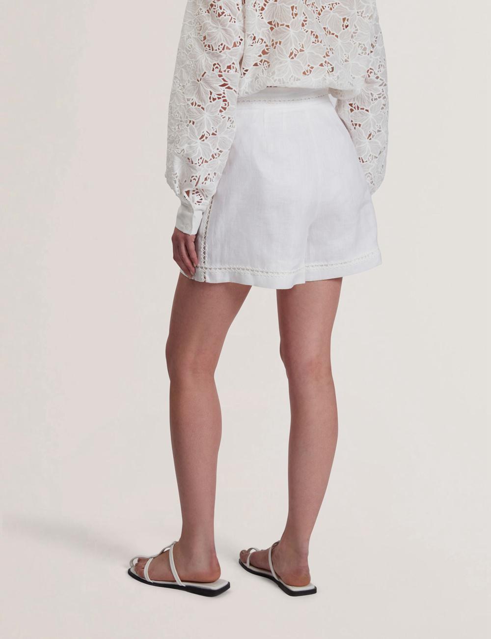 White Ted Baker BUCCIA - Crochet Trim High Waisted Linen Women Shorts | Canada  JOF-068739