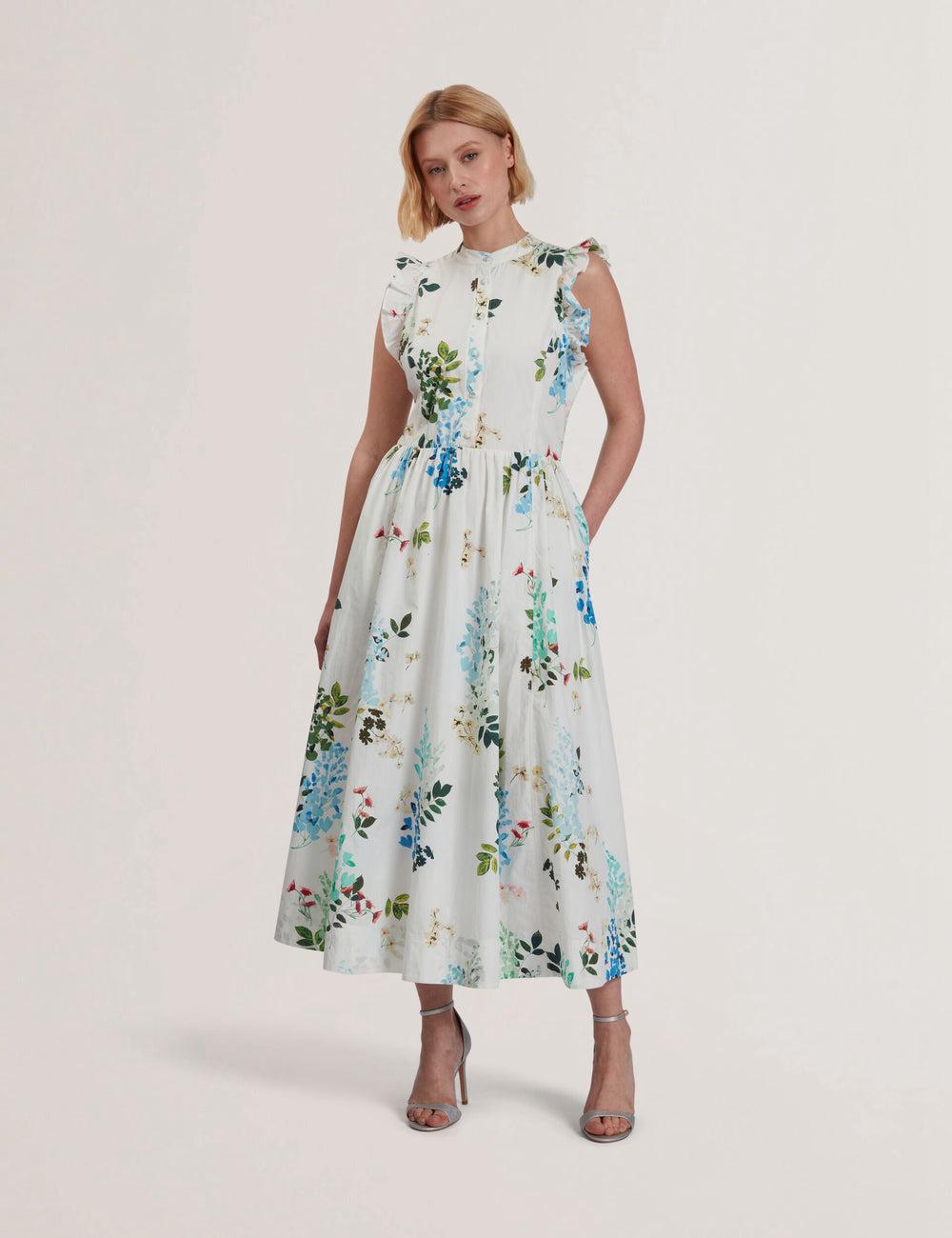White Ted Baker GIOLIA - Sleeveless Floral Cotton A-Line Women Midi Dresses | Canada  NZA-265843