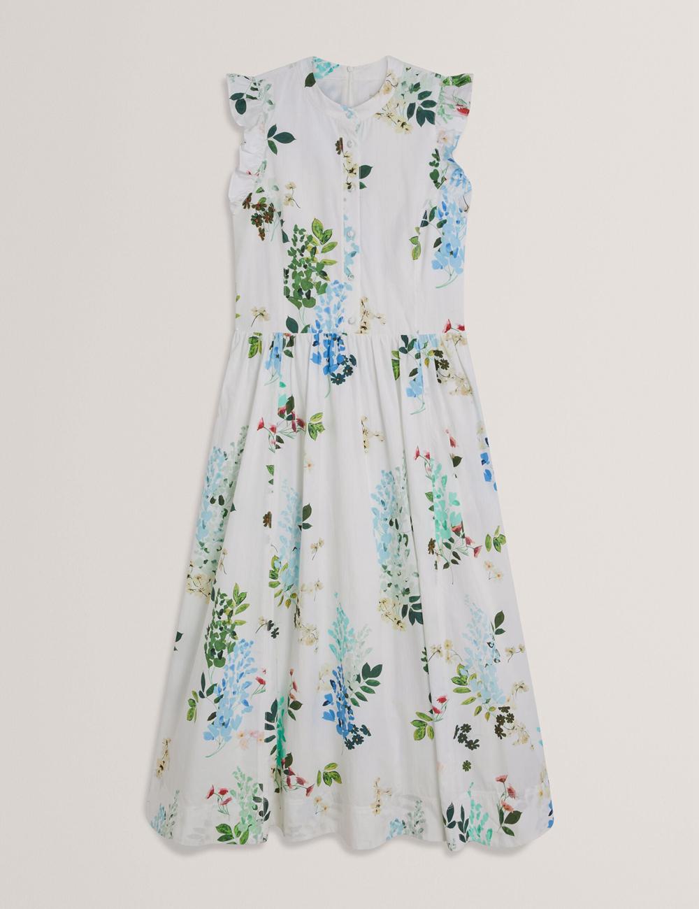 White Ted Baker GIOLIA - Sleeveless Floral Cotton A-Line Women Midi Dresses | Canada  NZA-265843