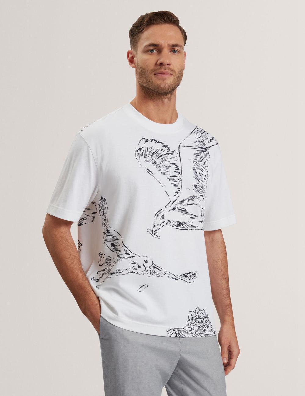 White Ted Baker JAMESIO - Short Sleeve Graphic Seagull Men T-Shirts | Canada  FPA-981307