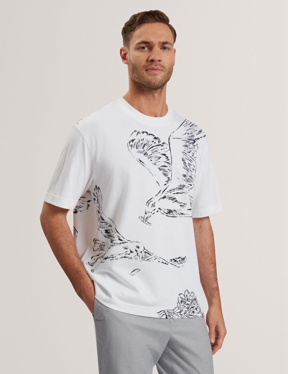 White Ted Baker JAMESIO - Short Sleeve Graphic Seagull Men T-Shirts | Canada  FPA-981307
