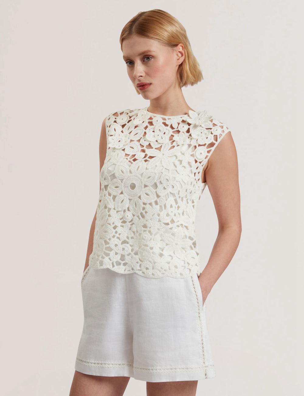 White Ted Baker JOYYRA - Floral Crochet Knit Sleeveless Women Tops | Canada  MHD-309746