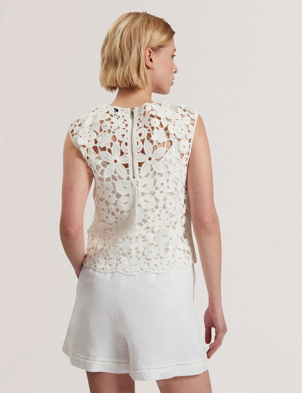 White Ted Baker JOYYRA - Floral Crochet Knit Sleeveless Women Tops | Canada  MHD-309746