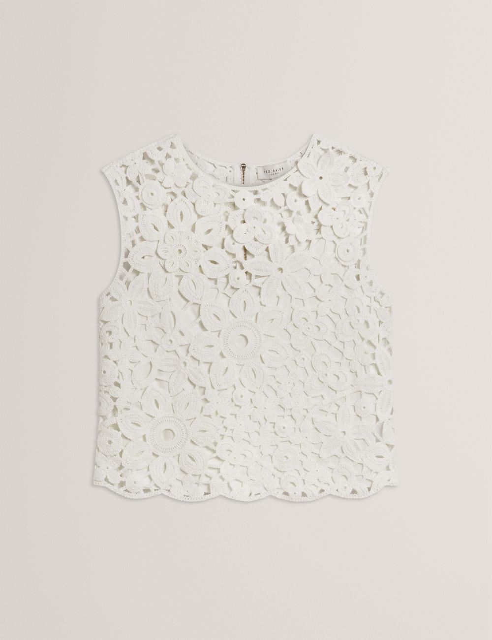 White Ted Baker JOYYRA - Floral Crochet Knit Sleeveless Women Tops | Canada  MHD-309746
