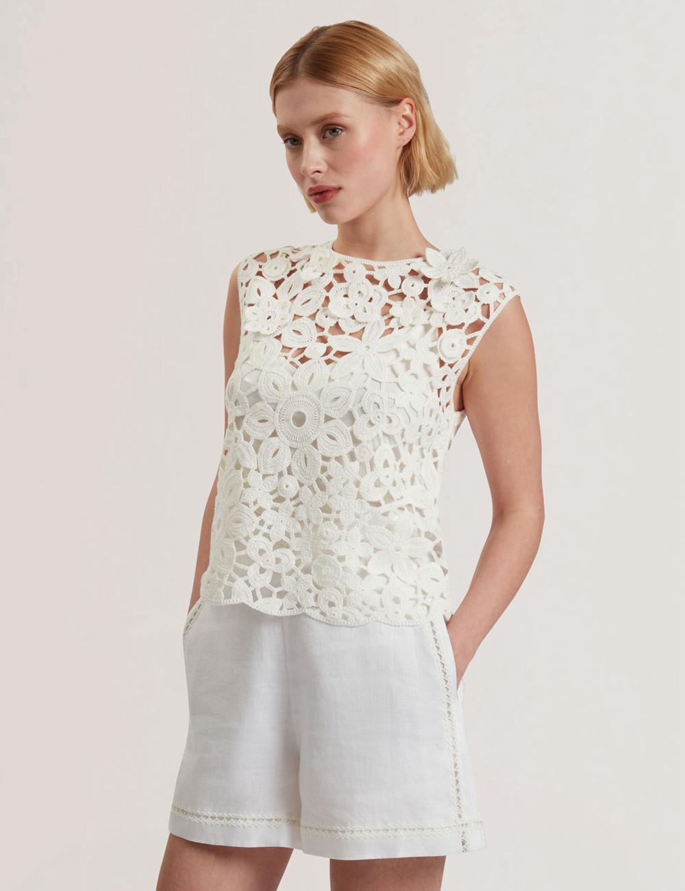 White Ted Baker JOYYRA - Floral Crochet Knit Sleeveless Women Tops | Canada  MHD-309746
