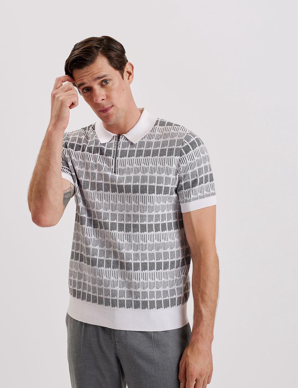 White Ted Baker LEVERS - Ombre Jacquard Zip Neck Men Polos Shirts | Canada  MHP-367094