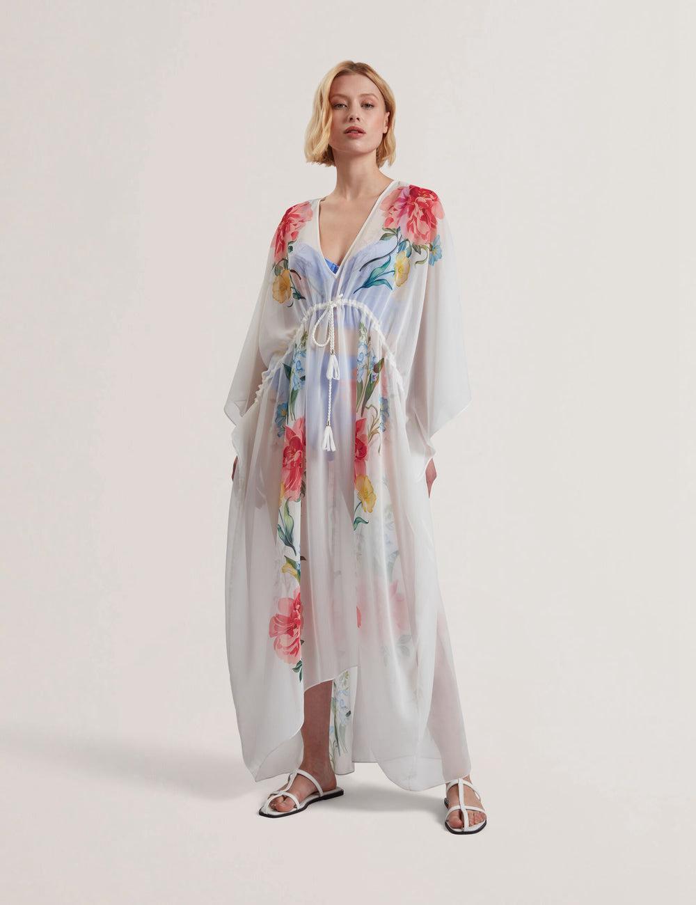 White Ted Baker LUUSAA - Floral V-Neck Maxi Kaftan Beach Dress Women Cover Ups | Canada  NZW-103269
