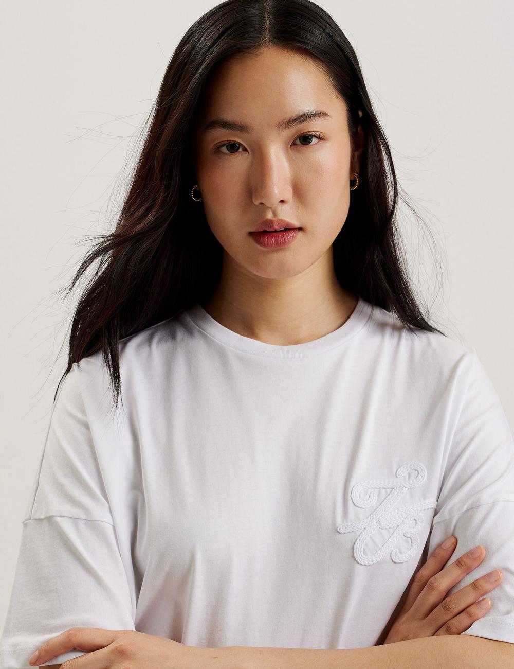 White Ted Baker MALORRY - Embroidered Logo Boxy Cotton Women T-Shirts | Canada  WEO-816427