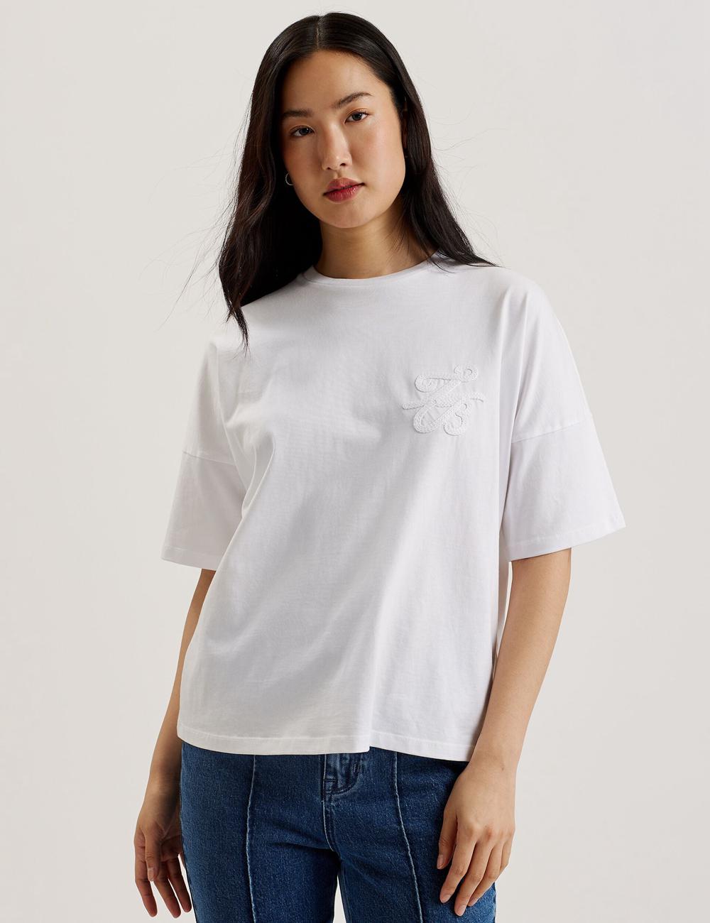 White Ted Baker MALORRY - Embroidered Logo Boxy Cotton Women T-Shirts | Canada  WEO-816427