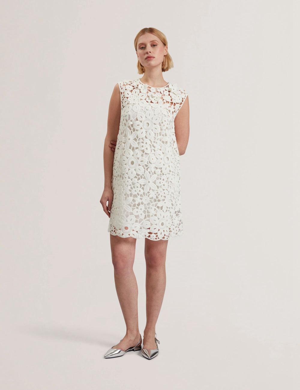 White Ted Baker MIIKKA - Crochet Sleeveless Shift Women Mini Dresses | Canada  FHK-439678