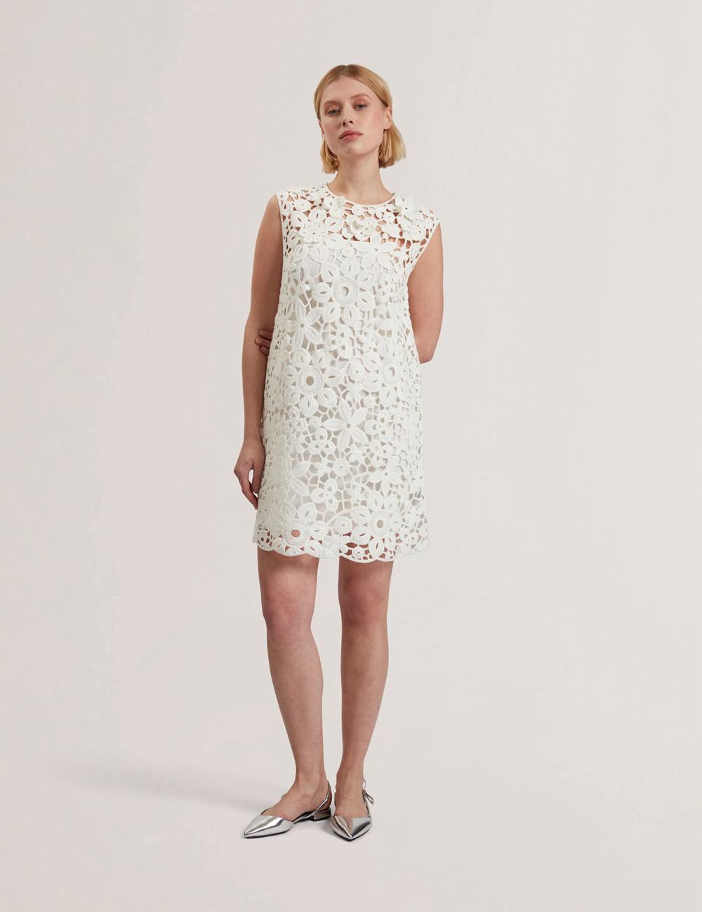 White Ted Baker MIIKKA - Crochet Sleeveless Shift Women Mini Dresses | Canada  FHK-439678