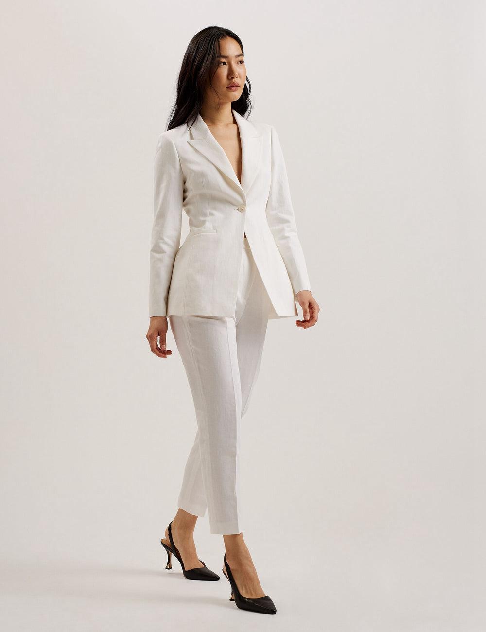 White Ted Baker MUSUBT - Linen Cotton High Waisted Tailored Women Trousers | Canada  QEO-286359