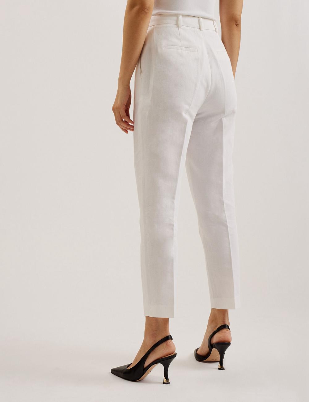 White Ted Baker MUSUBT - Linen Cotton High Waisted Tailored Women Trousers | Canada  QEO-286359