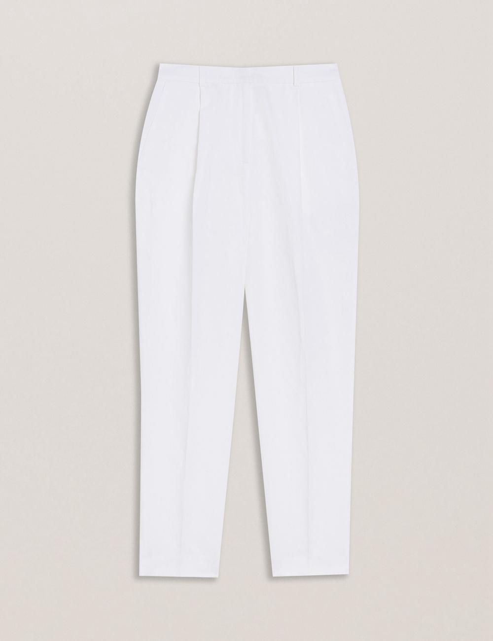White Ted Baker MUSUBT - Linen Cotton High Waisted Tailored Women Trousers | Canada  QEO-286359