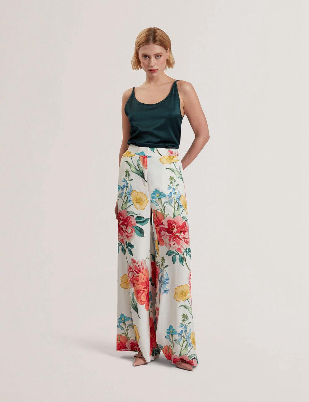 White Ted Baker NYMPHAT - Floral Print High Waisted Wide Leg Women Trousers | Canada  HGN-178026