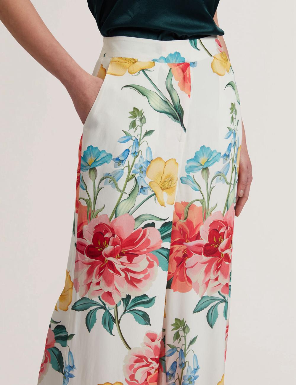 White Ted Baker NYMPHAT - Floral Print High Waisted Wide Leg Women Trousers | Canada  HGN-178026