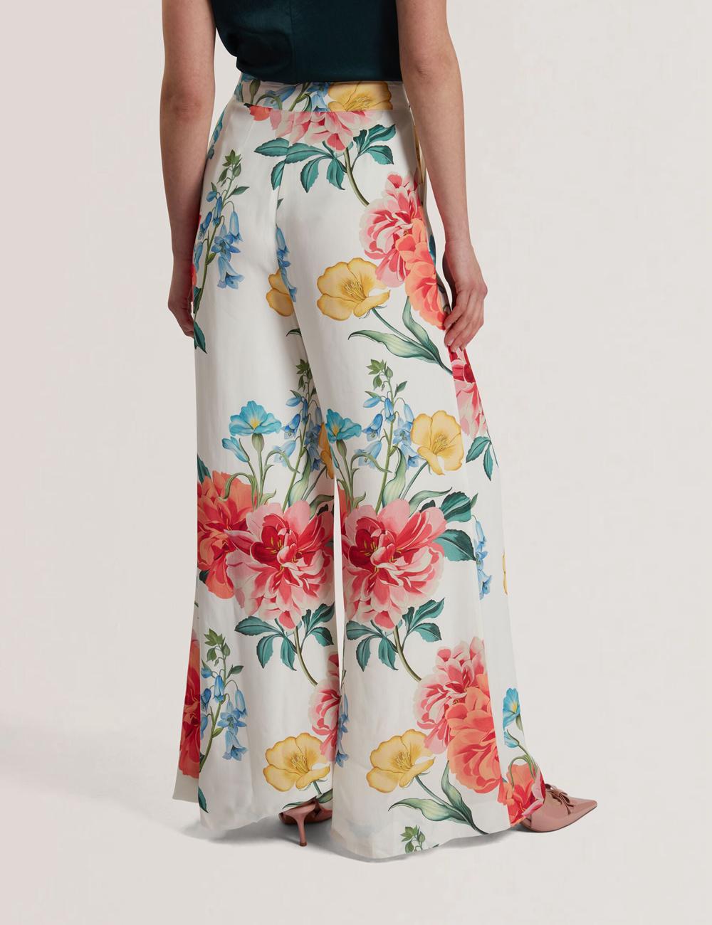 White Ted Baker NYMPHAT - Floral Print High Waisted Wide Leg Women Trousers | Canada  HGN-178026