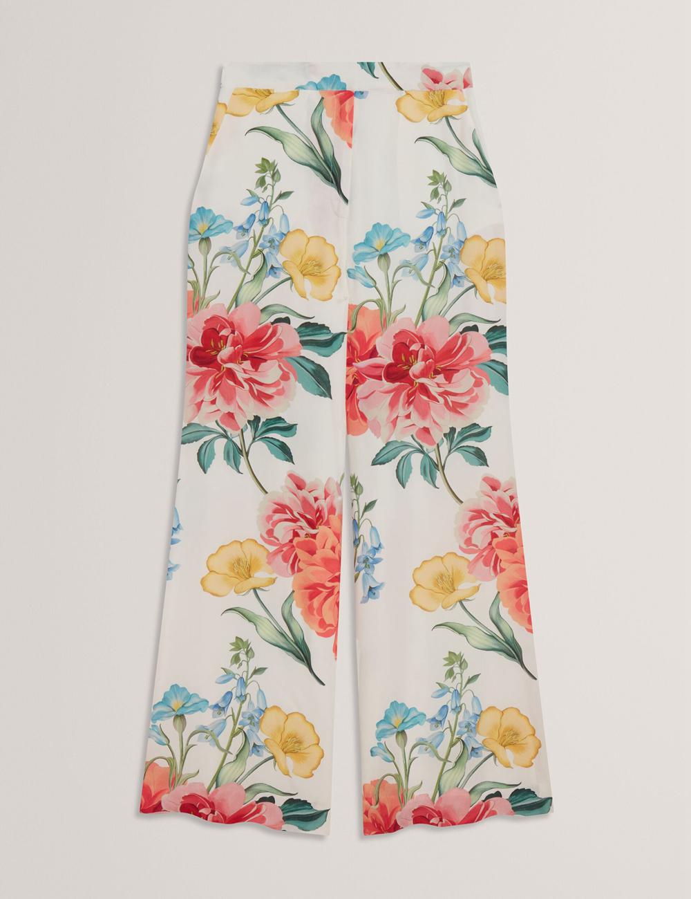 White Ted Baker NYMPHAT - Floral Print High Waisted Wide Leg Women Trousers | Canada  HGN-178026