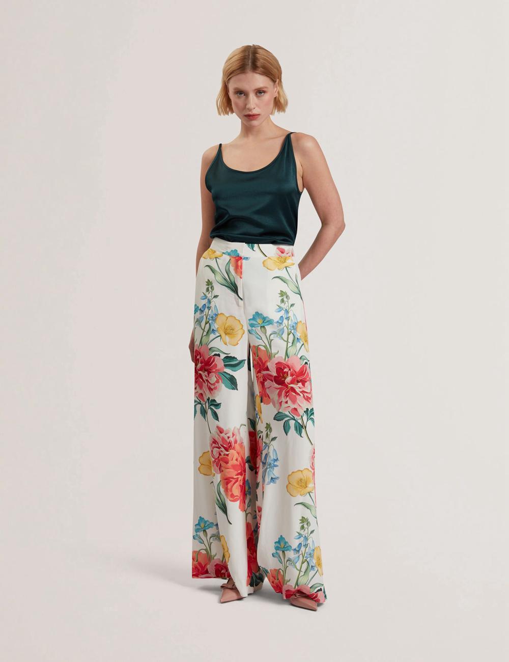 White Ted Baker NYMPHAT - Floral Print High Waisted Wide Leg Women Trousers | Canada  HGN-178026