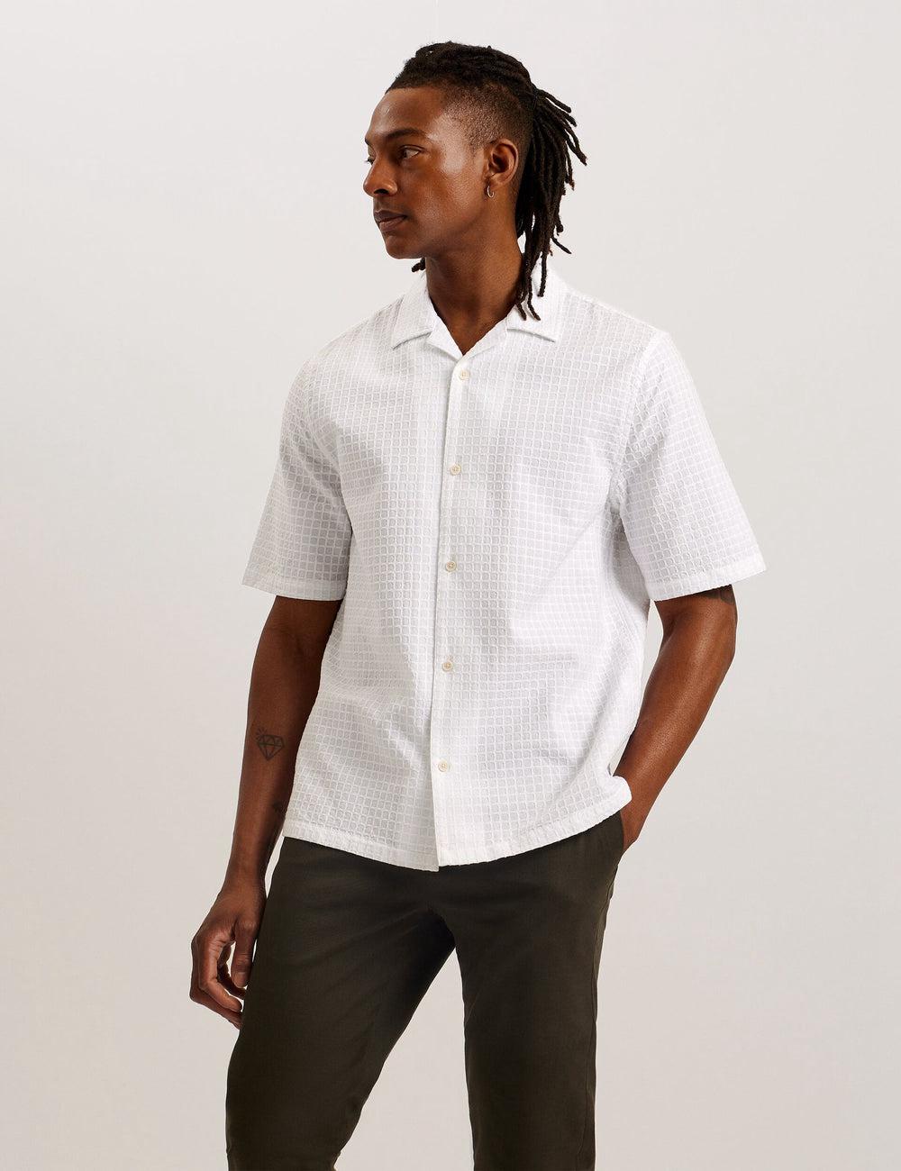 White Ted Baker OISE - Textured Grid Cotton Short Sleeve Men Casual Shirts | Canada  YSB-328059