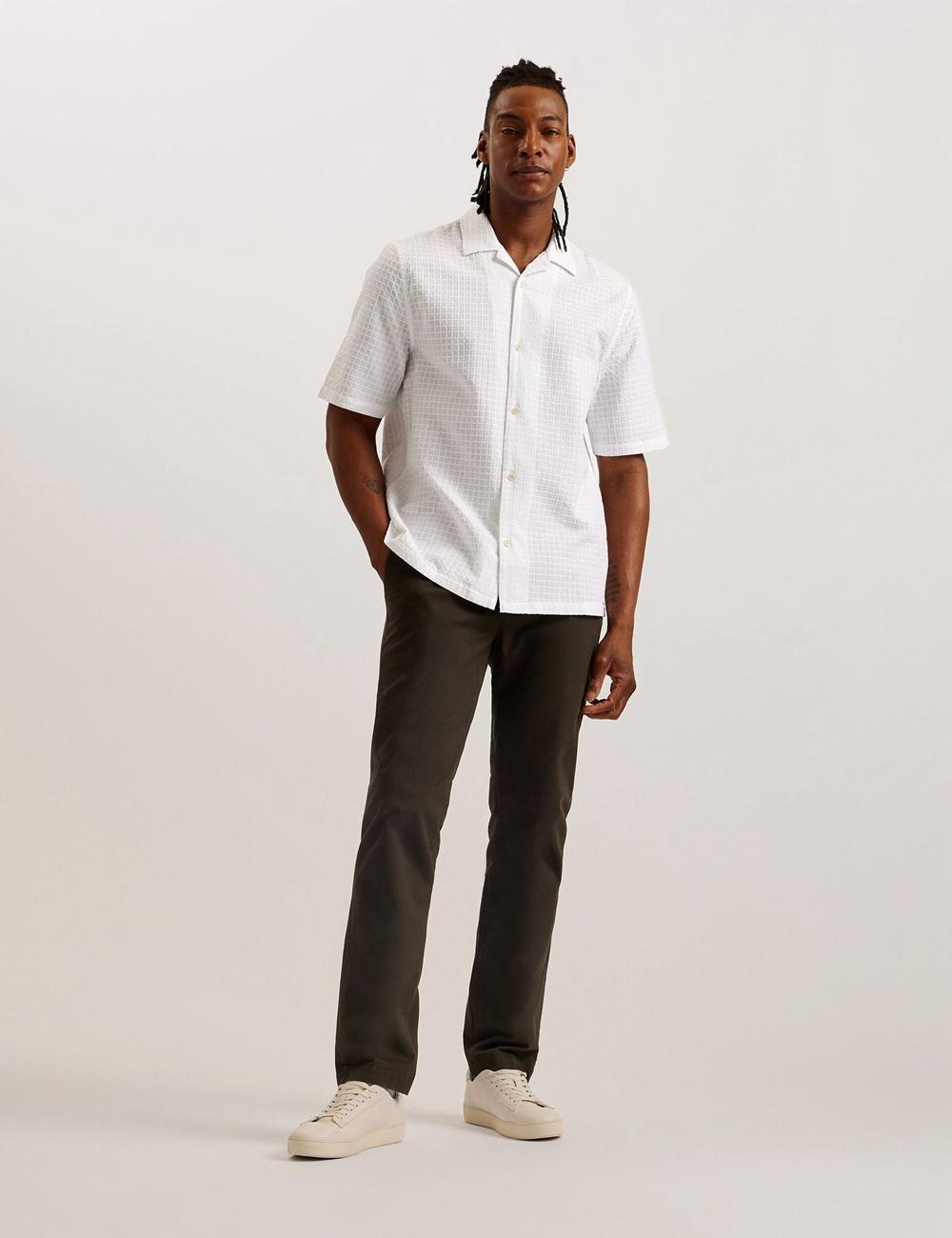 White Ted Baker OISE - Textured Grid Cotton Short Sleeve Men Casual Shirts | Canada  YSB-328059