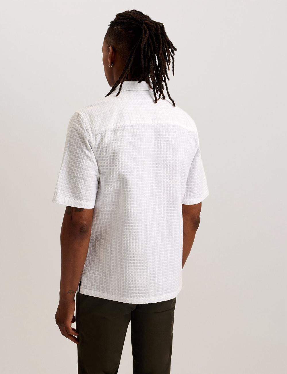 White Ted Baker OISE - Textured Grid Cotton Short Sleeve Men Casual Shirts | Canada  YSB-328059