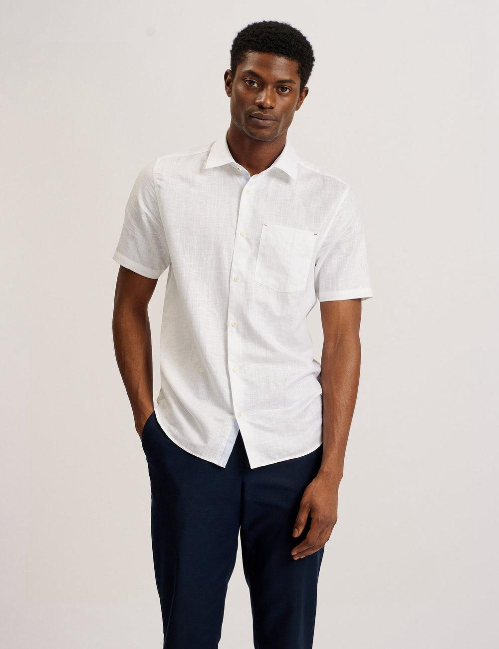 White Ted Baker PALOMAS - Short Sleeve Textured Linen Cotton Men Casual Shirts | Canada  CAK-683159