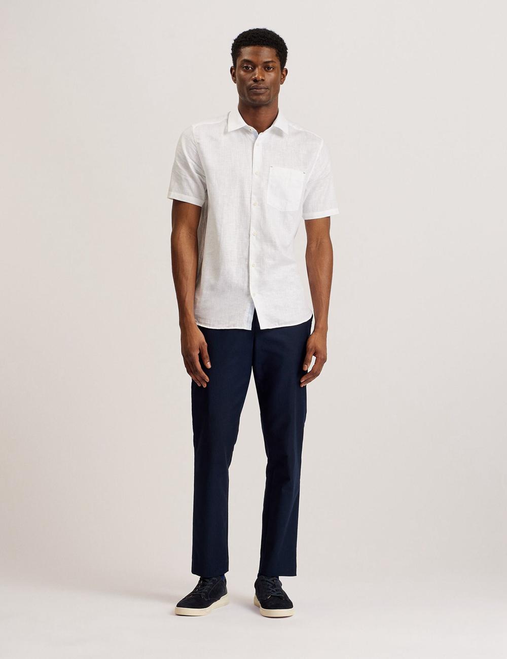 White Ted Baker PALOMAS - Short Sleeve Textured Linen Cotton Men Casual Shirts | Canada  CAK-683159